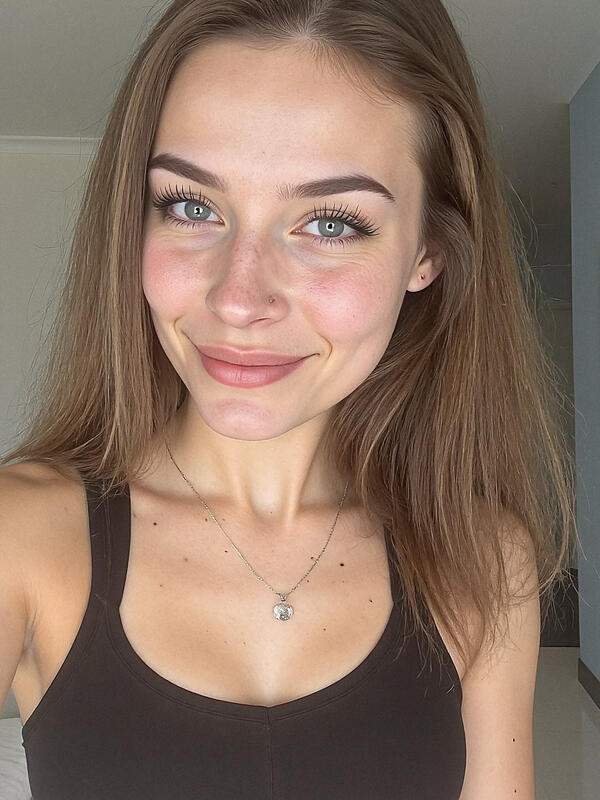 Brünette Amateure zeigen nacktes Foto und lächeln