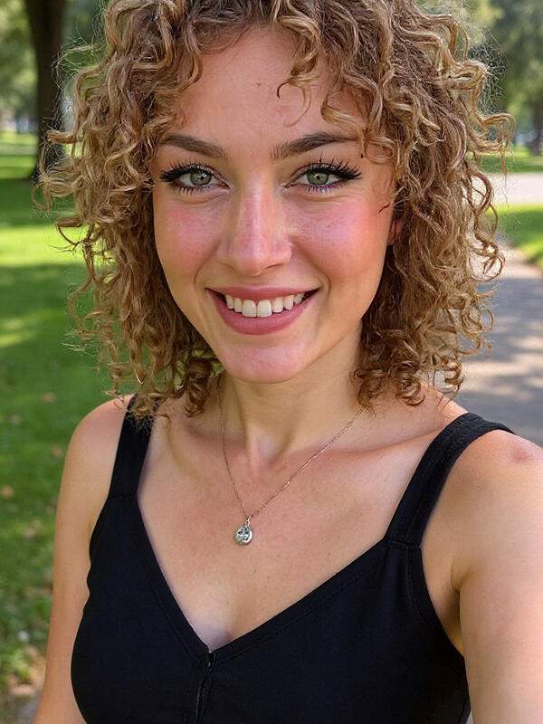 Brünette Frau im Zug zeigt nackte Fotos und lächelt