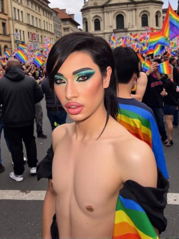 Drag Queen zeigt sich in Pride-Monats-Szene