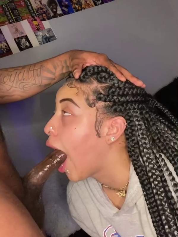 Brünette mit Zöpfen und Nasenring lutscht BBC und sabbert