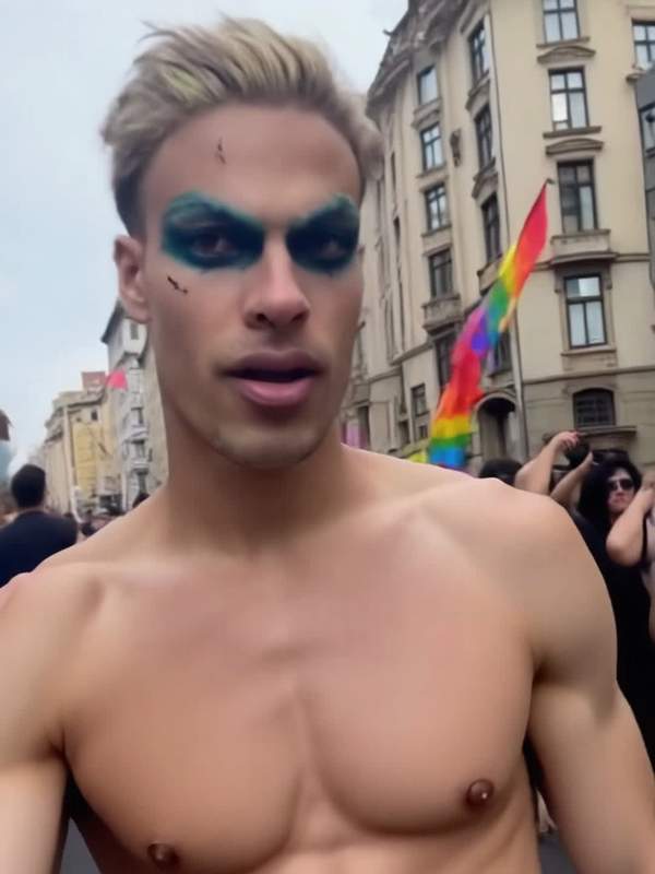 Blonde Drag Queen neckt im Pride-Monat