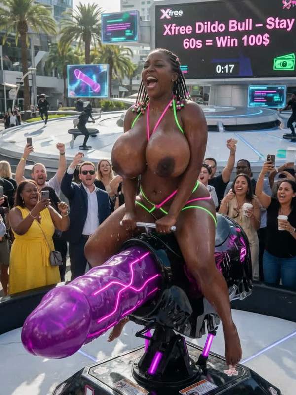 Ebony Beauty reitet Dildo im Freien