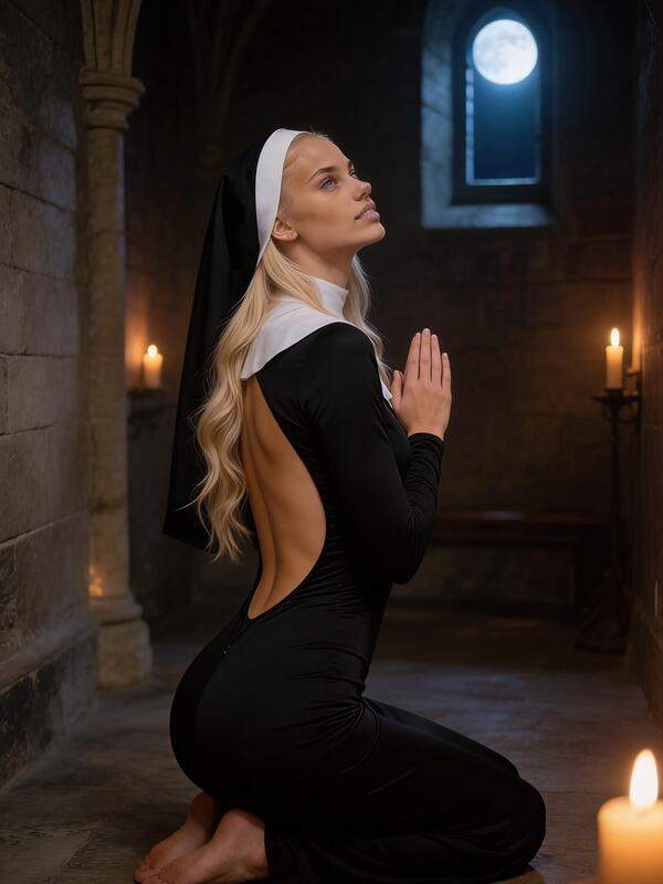 Blonde Nonne macht Solo-Fetisch