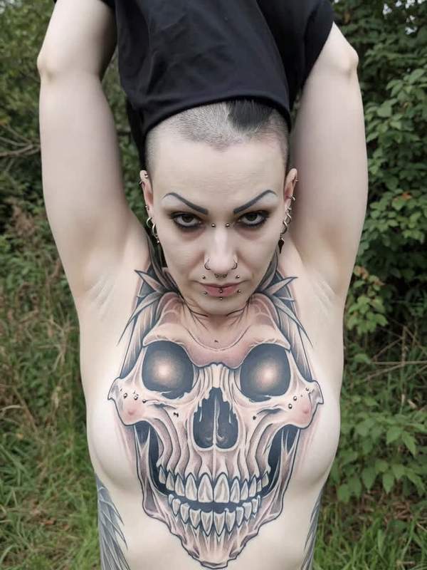 Tätowierte Emo-Mädchen zeigt ihre Titten öffentlich
